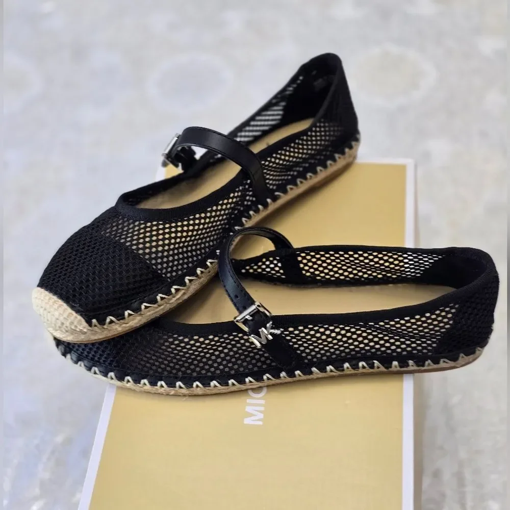 Michael Kors Black Mesh Espadrille Mary Jane Flats